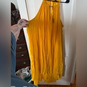 Yellow Sleeveless Women's Top with Gold Accents